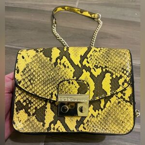BCBG Generation Yellow Snakeskin Crossbody Chain Bag